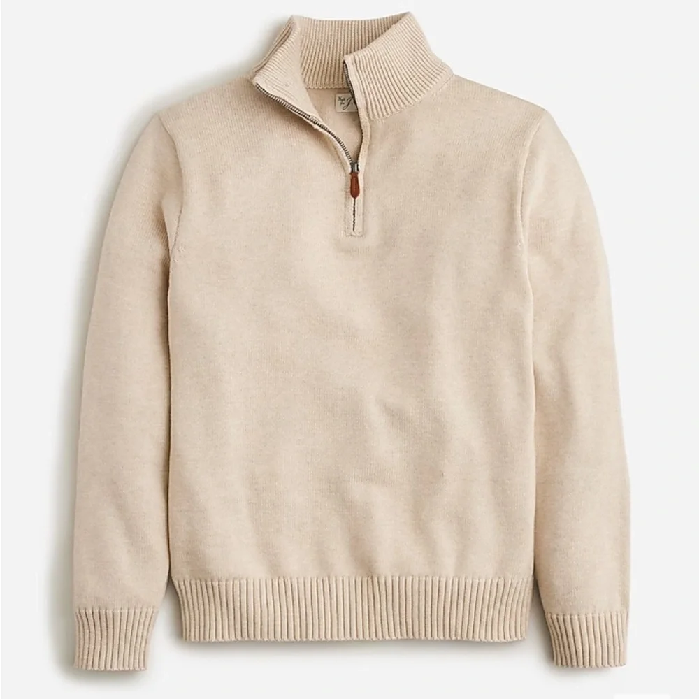 J crew heather sand Heritage cotton half-zip sweater